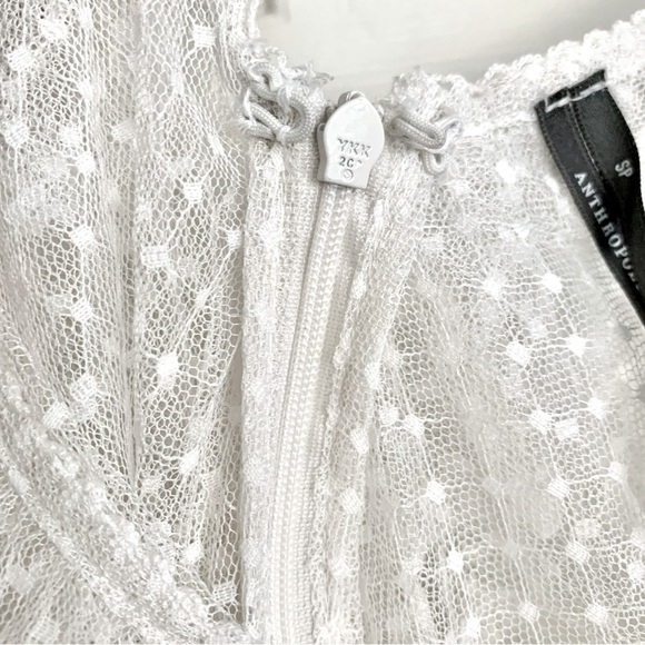 [🌟 PRICE FIRM] ANTHROPOLOGIE White Ruffle Sheer Mesh Maxi Dress Small Petite SP - Picture 9 of 15